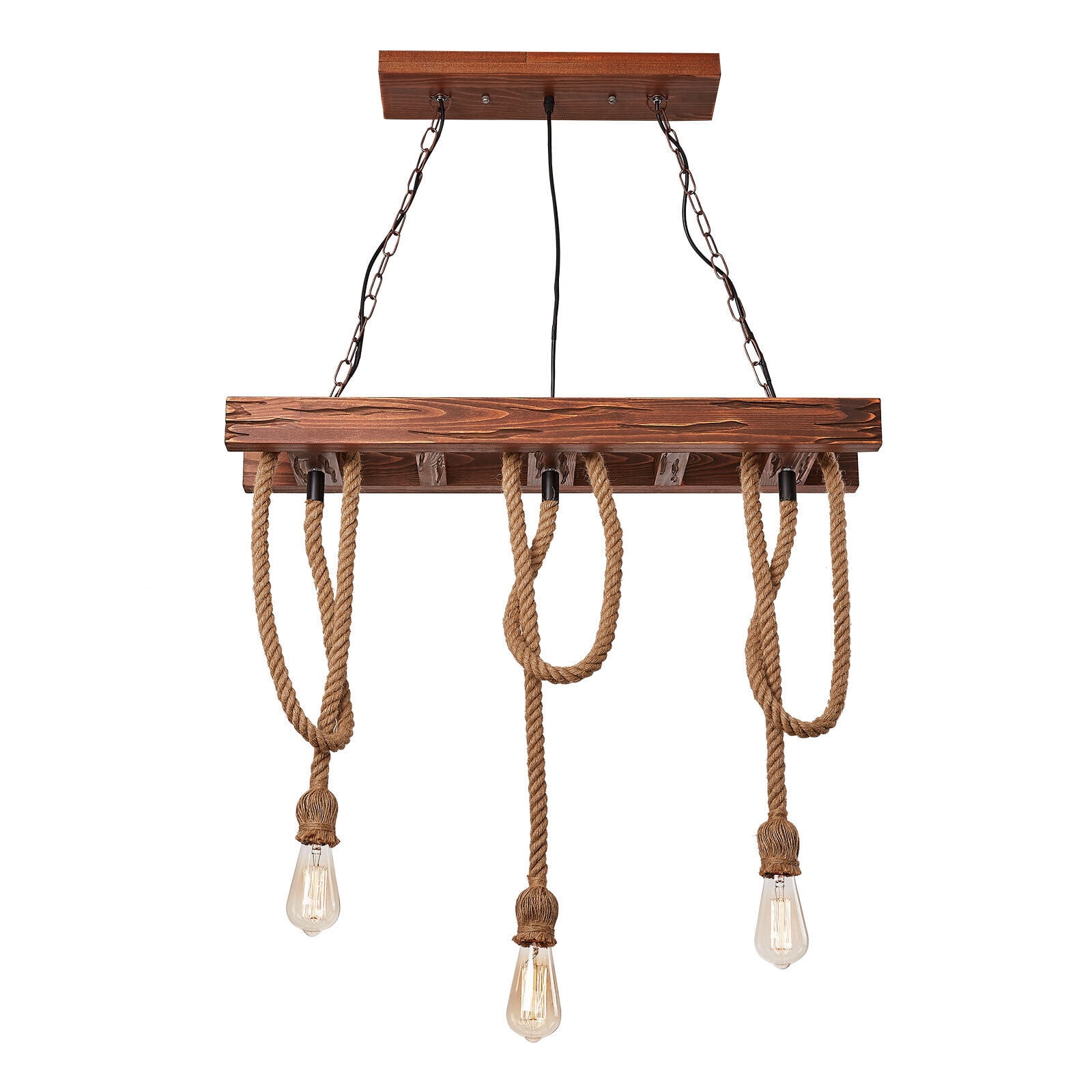 31.5" Farmhouse Wood Pendant Light Chandelier Lighting Iron Hanging Fixture 3 Heads Kitchen Pendant Lamp