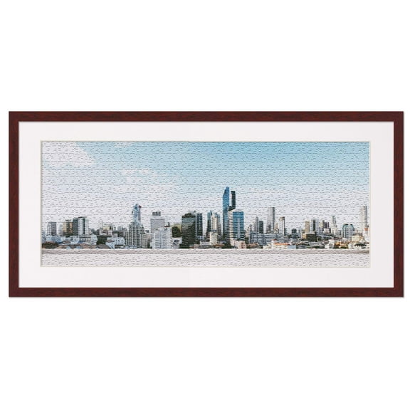 12x36 Frame for Jigsaw Puzzles - Wooden Brown Puzzle Frame with Mat (White) For Puzzles Measuring 12x36 Inches