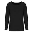 thumbnail image 5 of Olyvenn Womens Scoop Neck Sweatshirts Dressy Tops Womens Fall Fashion Bishop Sleeve with Button Shirts Oversized T Shirts Solid Color Waffle Knitting Sweater Gifts for Women Trendy Black 6, 5 of 5