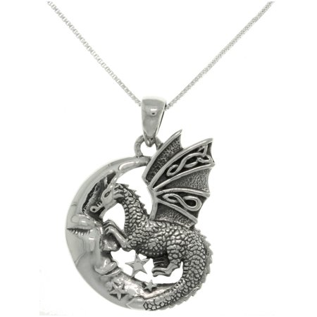 - Sterling Silver Moon and Dragon Necklace