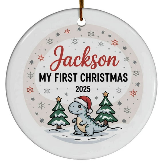 Cute Baby Dinosaur First Christmas Ornament 2025, Ornament Baby’s 1st Christmas Keepsake, Custom Name Text Birthday Christmas Ornament Gift for New Dad Mom Newborn