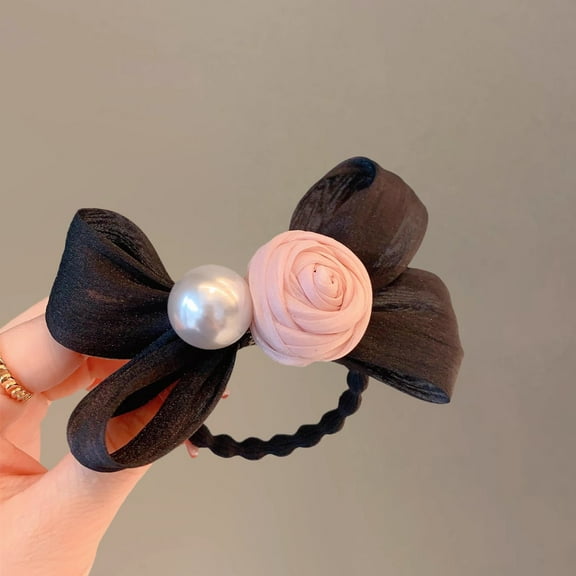 Pink French rose bow hair band light luxury niche back of the head tie ponytail hair rope elegant temperament headband female