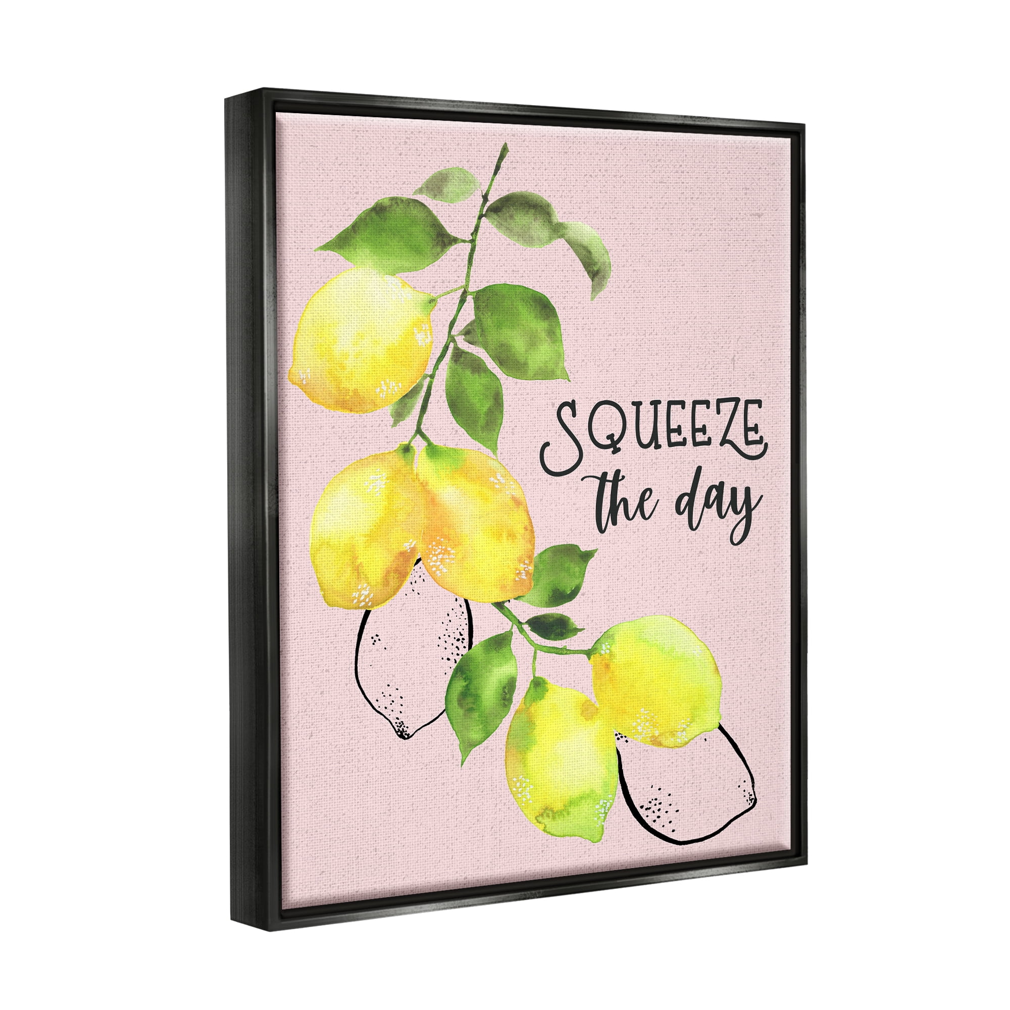 Stupell Industries Squeeze The Day Lemons Food & Beverage Painting Black Floater Framed Canvas Art Print Wall Art, 17 x 21