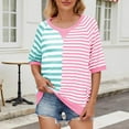 thumbnail image 2 of JGGSPWM Summer Oversized Tops for Women Short Sleeve Striped Color Block Loose Fit Trendy Clothes Green S, 2 of 6