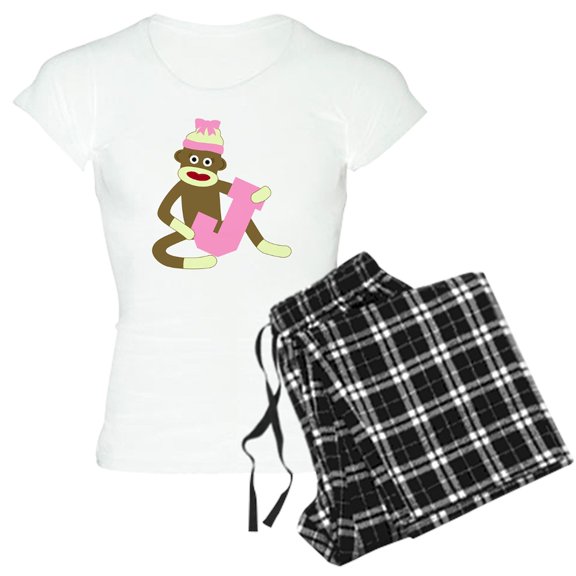 CafePress - Sock Monkey Monogram Girl J Women's Light Pajamas - Women's Short Sleeve Print T-Shirt and Pants Light Cotton Pajama Set