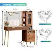 Arulvmrn Vanity Desk with 29.53 HD Lighted Mirror, 47.24 Big Modern Vanity Desk with Mirror and Lights, Makeup Vanity with 5 Drawers and Storage Shelves and Charging Station, Walnut