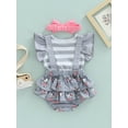 thumbnail image 4 of Infant Baby Girl 2Pcs Outfit Pleated Fly Sleeves Cartoon Print Ruffle Romper Bodysuit + Bow Headband, 4 of 9