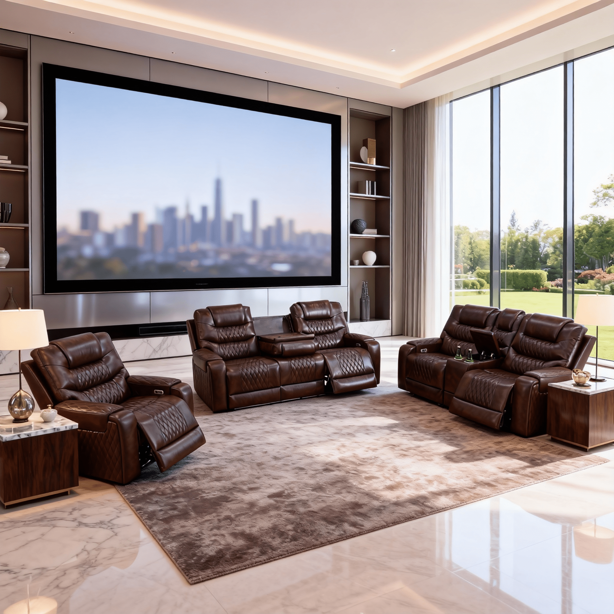 Gewnee Air Leather Power Recliner Sectional , Loverseat and Sofa Couch with LED, USB Port&Cup Holder for Living Room