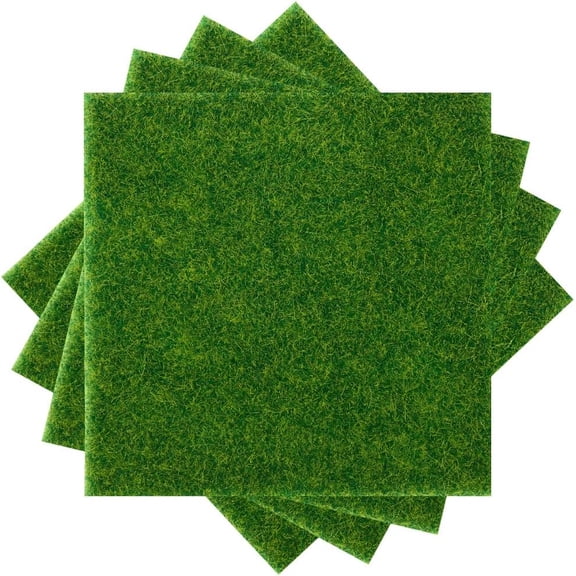 4Pcs Fake Grass Decor for Crafts Green Artificial Grass Tiles for Indoor Outdoor Fairy Garden Grass Model Turf Grass Square Mats for Miniature Ornament Dollhouse DIY Decoration 6x6Inch