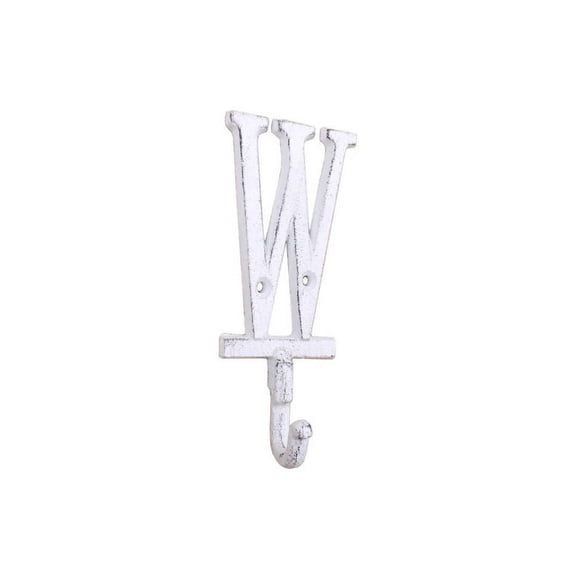 Whitewashed Cast Iron Letter W Alphabet Wall Hook 6"