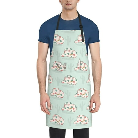 

Qekee Flora Daisy Cactus Print Waterproof Apron with Pockets Adjustable Cooking Aprons Kitchen Bib for Baking Household Cleaning