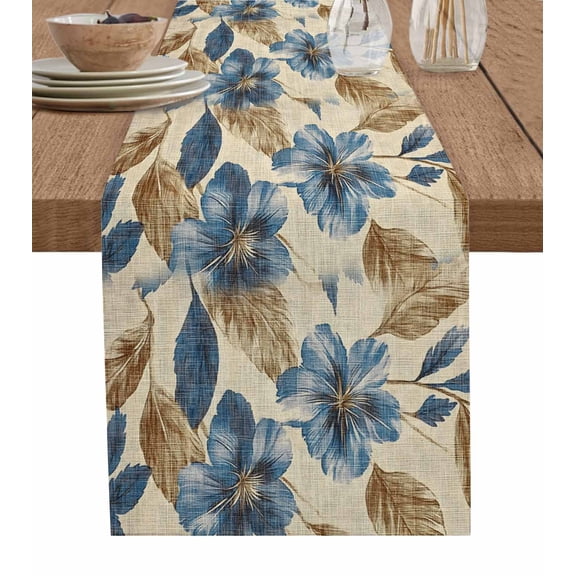 Hokiten Table Runners 108 Inches Long Dress Scarves, Navy Blue Brown Floral Farmhouse Coffee/Dining/Kitchen Table Runner for Living Room, Tropical Palm Leaves Vintage 13x108 Inch