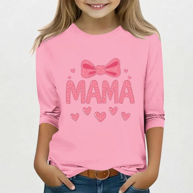 Robe Imprimée Fête des Mères pour Enfants Manches 3/4 / Col Rond Trois Quarts