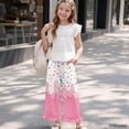 thumbnail image 6 of COEQINE Girls Wide Leg Ruffle Pants High Waisted Palazzo Pants with Pockets Flowy Trousers Comfy Fall Outfits for 5-6 Years Little Girls, Drip Ice Cream Pink, 6 of 8