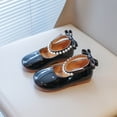 thumbnail image 2 of CUZIBR Toddler Kids Girls Dress Shoes Elegant Mary Jean Solid Color Pearl Bow Hook And Loop Ankle Strap Flat Sole Stylish Dressy Lightweight Wedding Party Princess Shoes,Black,10-11 Years, 2 of 5