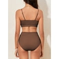 thumbnail image 5 of Eytino High Waisted Bathing Suits for Women Bikini Set Two Piece Swimsuit Shirred Solid Color Shell Strap Bikini Swimwear 2025 Summer Swim Suit Coffee L, 5 of 12
