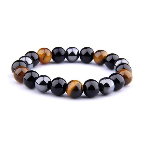 CAIROYAR Pulsera elástica de curación energética con piedra natural, hematita y ojo de tigre para mujeres y hombres