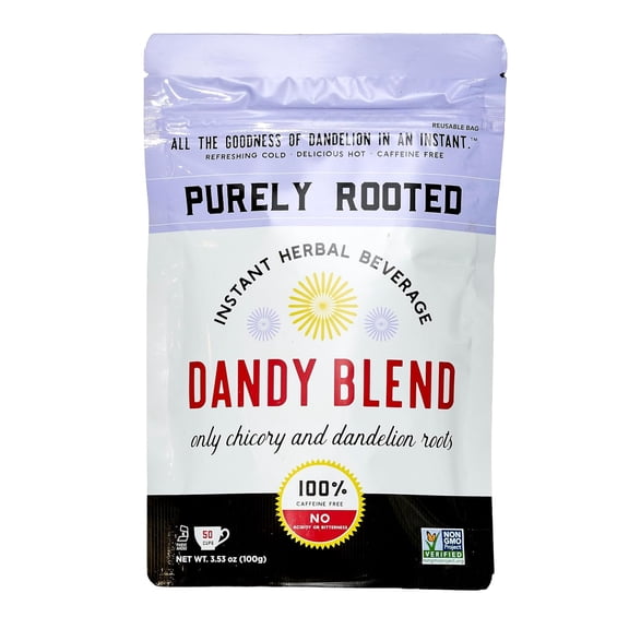 Dandy Blend Purely Rooted, Chicory and Dandelion Roots, Instant Herbal Beverage, 3.53 Ounces, (50 Cup Bag)