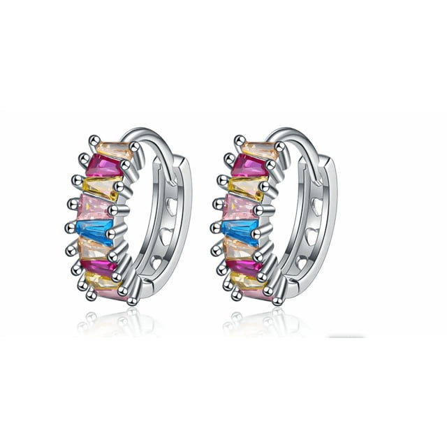 Aretes Circulares Plata 925 Xtellar Con Multicolor Gemas Elegancia