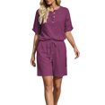 thumbnail image 5 of Hurxie 2 Piece Sets for Women Summer Lounge Short Set Spring Matching Biker Shorts V Neck Oversized Shirt Clothing Hot Pink,L, 5 of 7