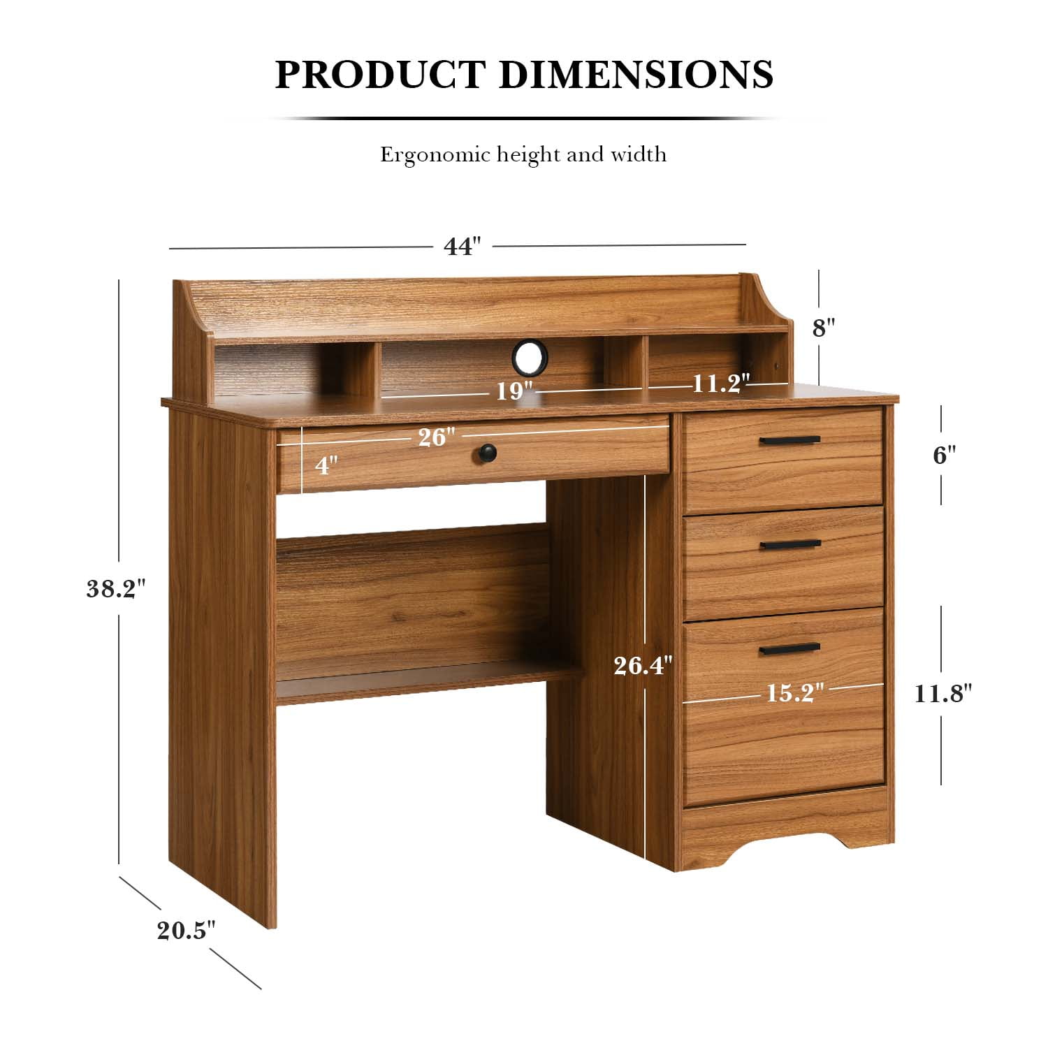 4 Ever Winner Wooden Computer Desk with Hutch Shelf and Storage, Brown