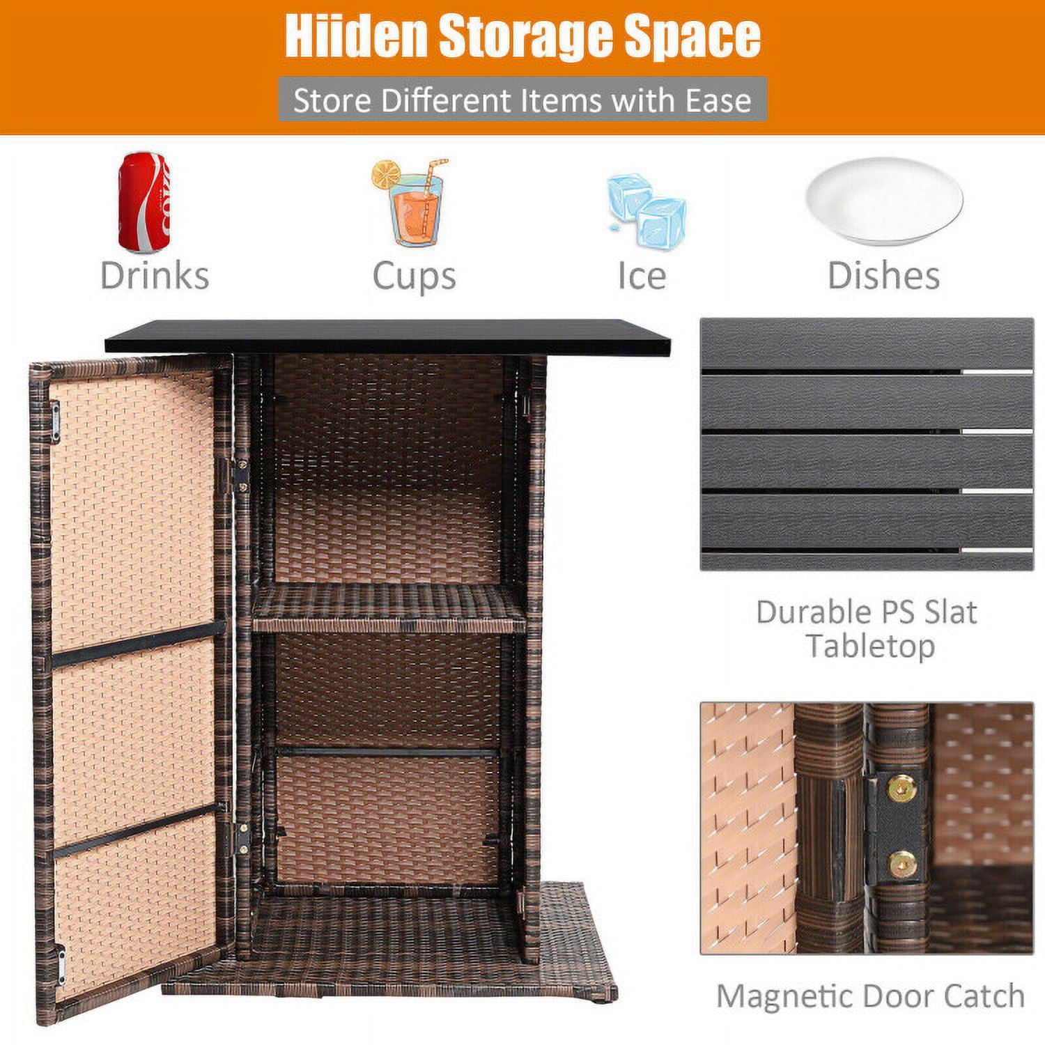 Aimee Lii 5 Pieces Patio Rattan Bar Table Stool Set Hidden Storage Shelf Cushioned, Outdoor Patio Furniture, Red