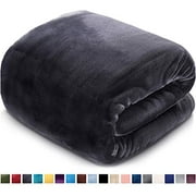 Fleece Blanket Queen Size Fuzzy Soft Plush Blanket 330GSM for All Season Spring Summer Autumn Throws for Couch Bed Sofa, 90 by 90 Inches, Dark Grey