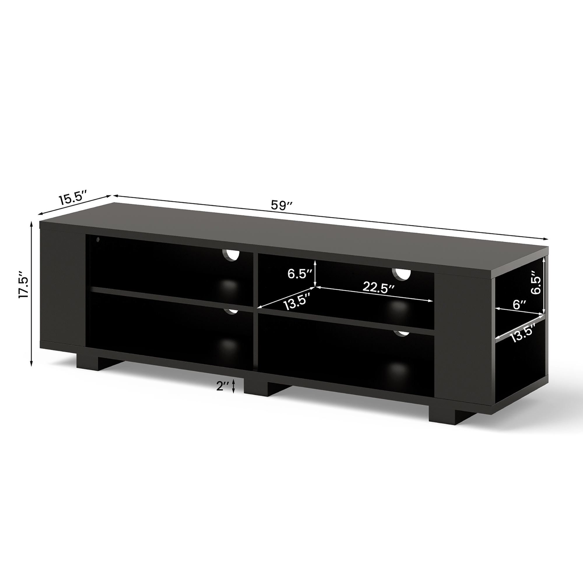 Costway 59'' Wood TV Stand Console Storage Entertainment Media Center w/ Adjustable Shelf Black - image 4 of 9