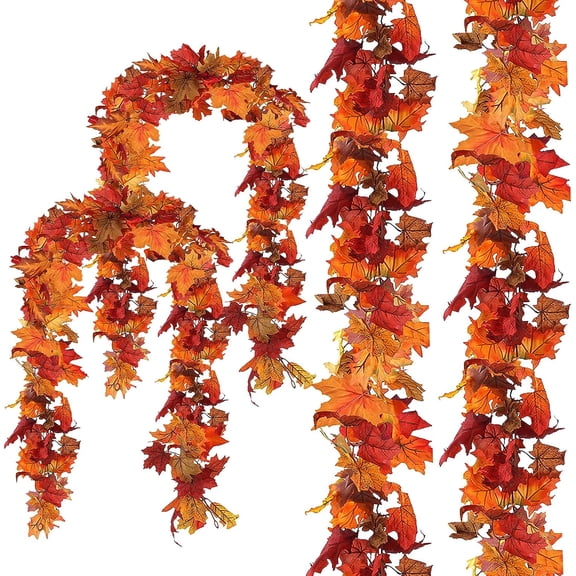 CQURE 4-Pack 23.6Ft Artificial Fall Maple Leaf Garland, Autumn Hanging Vines for Thanksgiving Home Decor