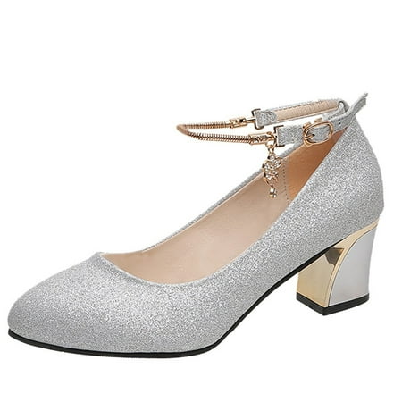 

Cathalem High Heels for Women Pumps Womens High Heels Closed Pointed Toe Ankle Strap Stiletto Pumps Dress Office Shoes (Silver 9)