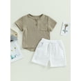 thumbnail image 2 of GXFC Toddler Baby Boys Shorts Outfits Kids Boys Short Sleeve Solid Button Turn-Down Collar Shirt Tops and Short Pants Boys Summer Two Piece Set 6M-4T, 2 of 9