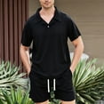 thumbnail image 2 of Stamzod Mens Short Sets 2 Piece Outfits Summer Solid Color Turndown T-Shirts and Shorts Daily Casual Loose Beach Vacation Track Suit with Pocket Black M, 2 of 9