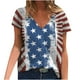 thumbnail image 1 of Camiseta informal de moda para mujer con cuello en V y manga corta con estampado de estrellas Fridja  hjk4131, 1 of 5