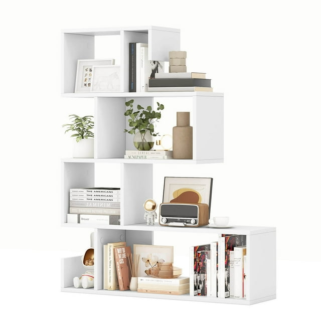 Costway 1 PCS S-shaped Bookshelf Freestanding Stepped Etagere Bookcase with Anti-tipping Kits White