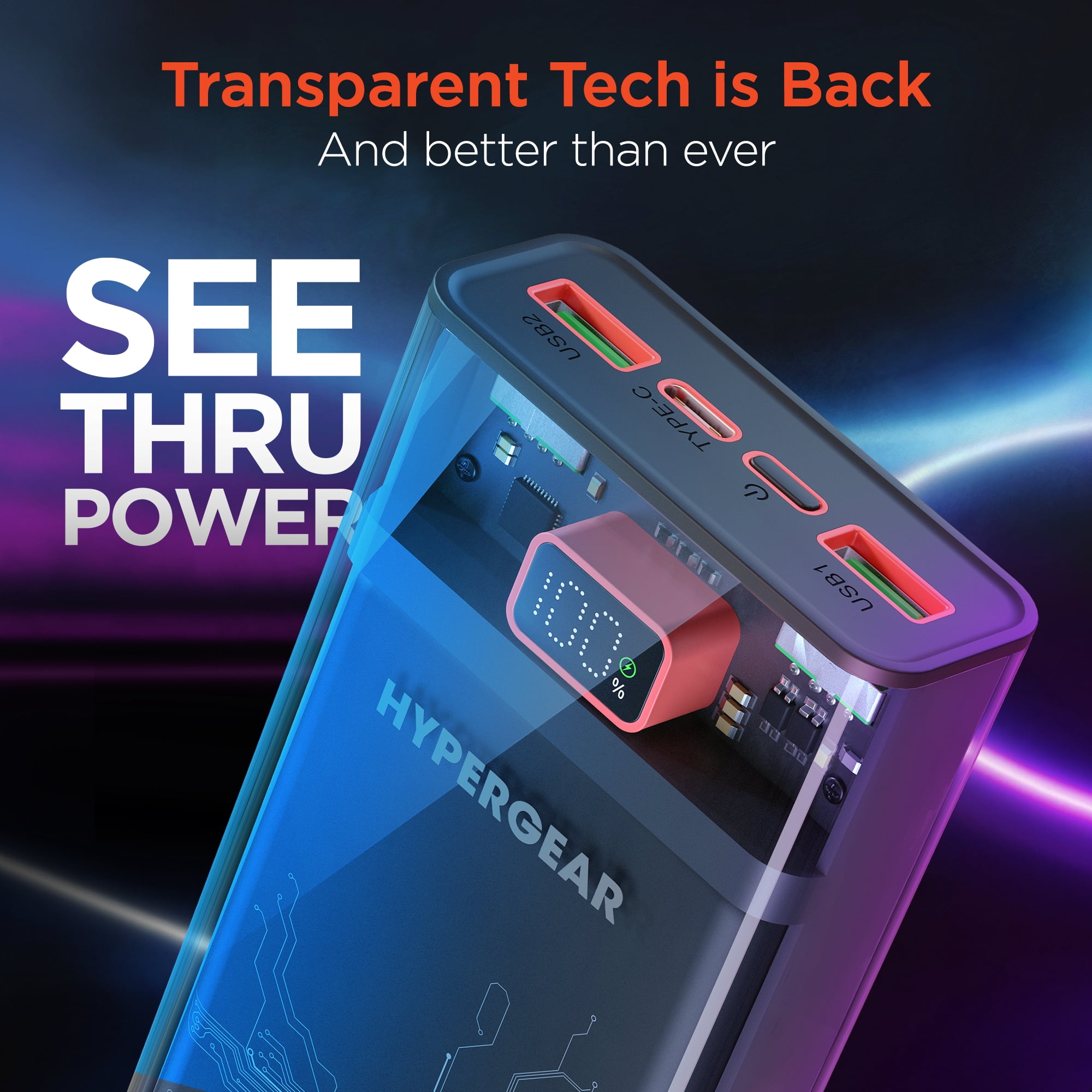 Hypergear 20000mAh USB Power Bank Transparent Black