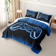thumbnail image 3 of Erosebridal Neon Gamepad Bed Spread Queen for Boys Men, Neon Stripes Abstract Queen Coverlet Set, Black Blue, 3pcs, 3 of 7