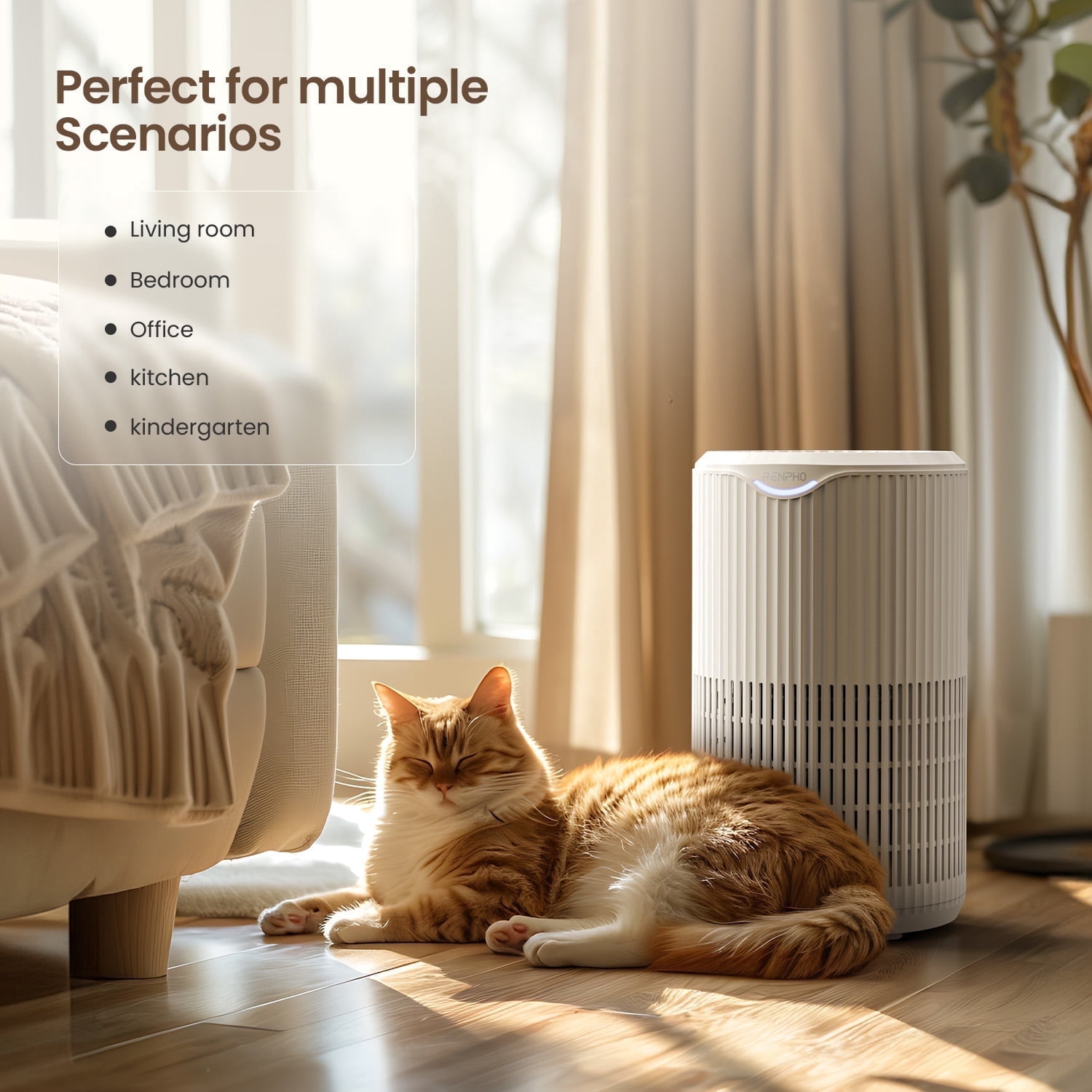 RENPHO HEPA Air Purifier for Large Room up to 1400 Sq.ft, Air Purifier for Allergies and Asthma with Sleep Mode, Remove 99.9% Smokers, Dust, Pet Hair, Odors, Pollen, Model HAU02-White