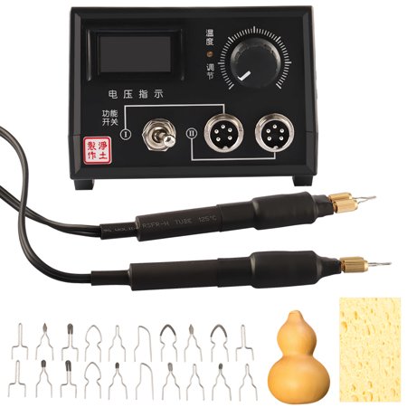 Wood Burning Inserts 110V 60W Adjustable Pyrography Machine Gourd Crafts Wood Burning Kits Electric Iron Digital Display Professional Pyrography Tool with 20 pcs Pyrography Tips (Double Socket Dual Pen) ()