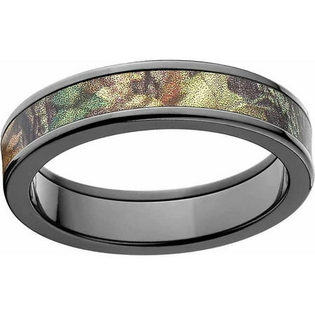 Mossy Oak New Break Up Men's Camo Black Zirconium Ring with Polished Edges and Deluxe Comfort Fit
