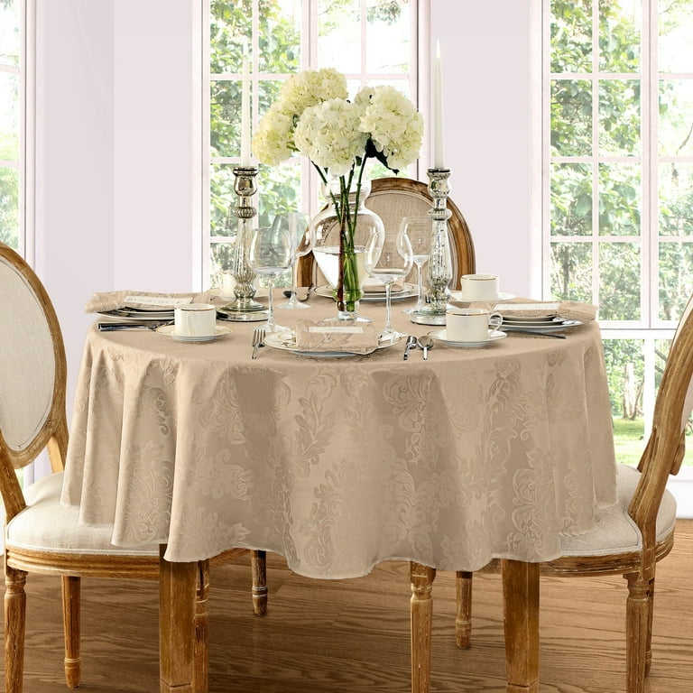 60 in. W x 120 in. L White Elrene Barcelona Damask Fabric Tablecloth 60 in. W x 120 in. L White Elrene Barcelona Damask Fabric Tablecloth