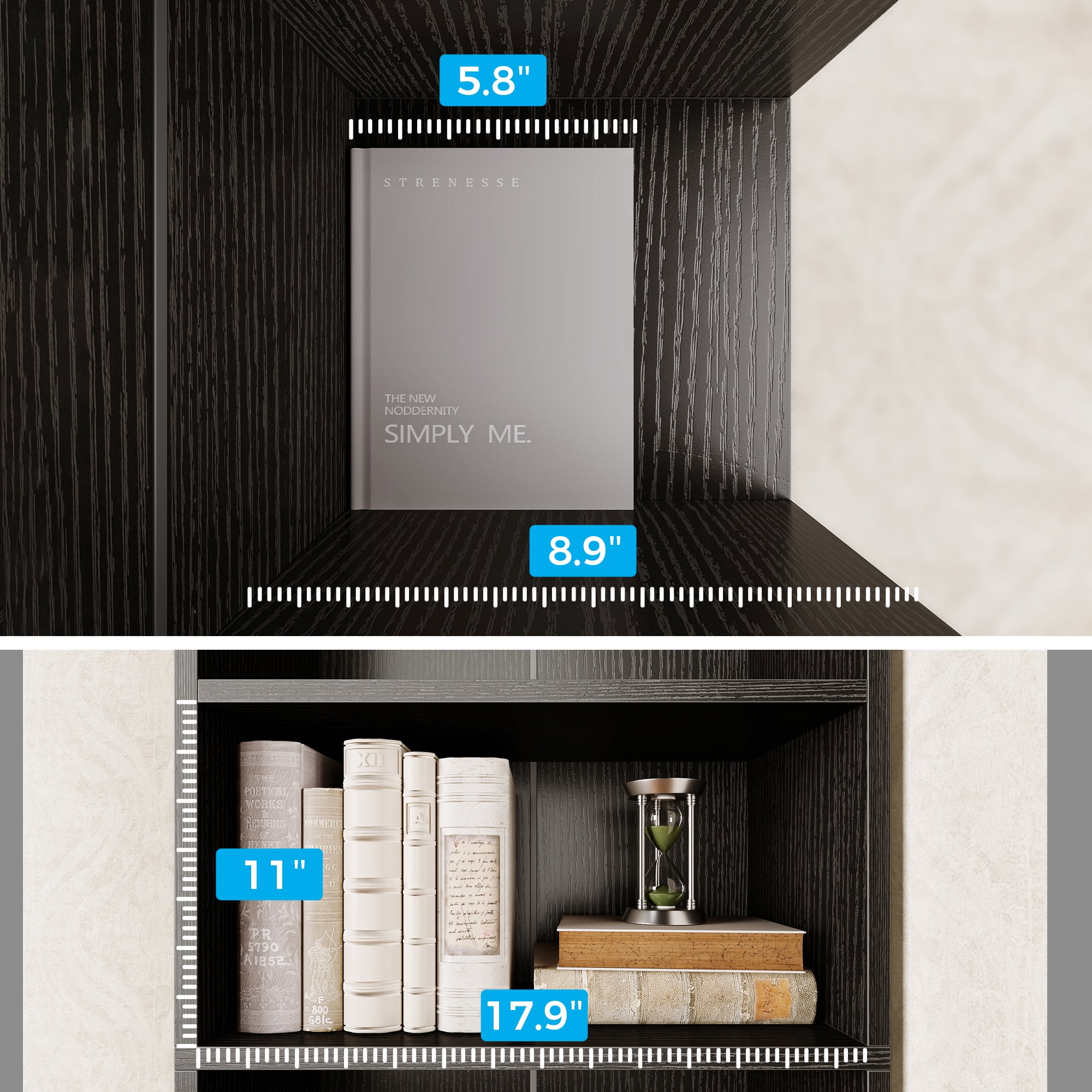 Casacomoda Tall Bookcase, Bookshelf, 6-Tier Display Storage Shelf, Space-Saving Bookshelf for Living Room, Bedroom, Home Office, Black