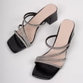 thumbnail image 4 of hoksml Women Multi Rhinestone Strap Block Heel Square Toe Slide Sandals Open Toe PU Slip On Summer Dress Shoes, 4 of 9