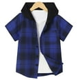 thumbnail image 1 of Toddler Boys Blue Hooded Plaid Long-sleeve Button-up Shirt With Pockets 2-7T, 1 of 6