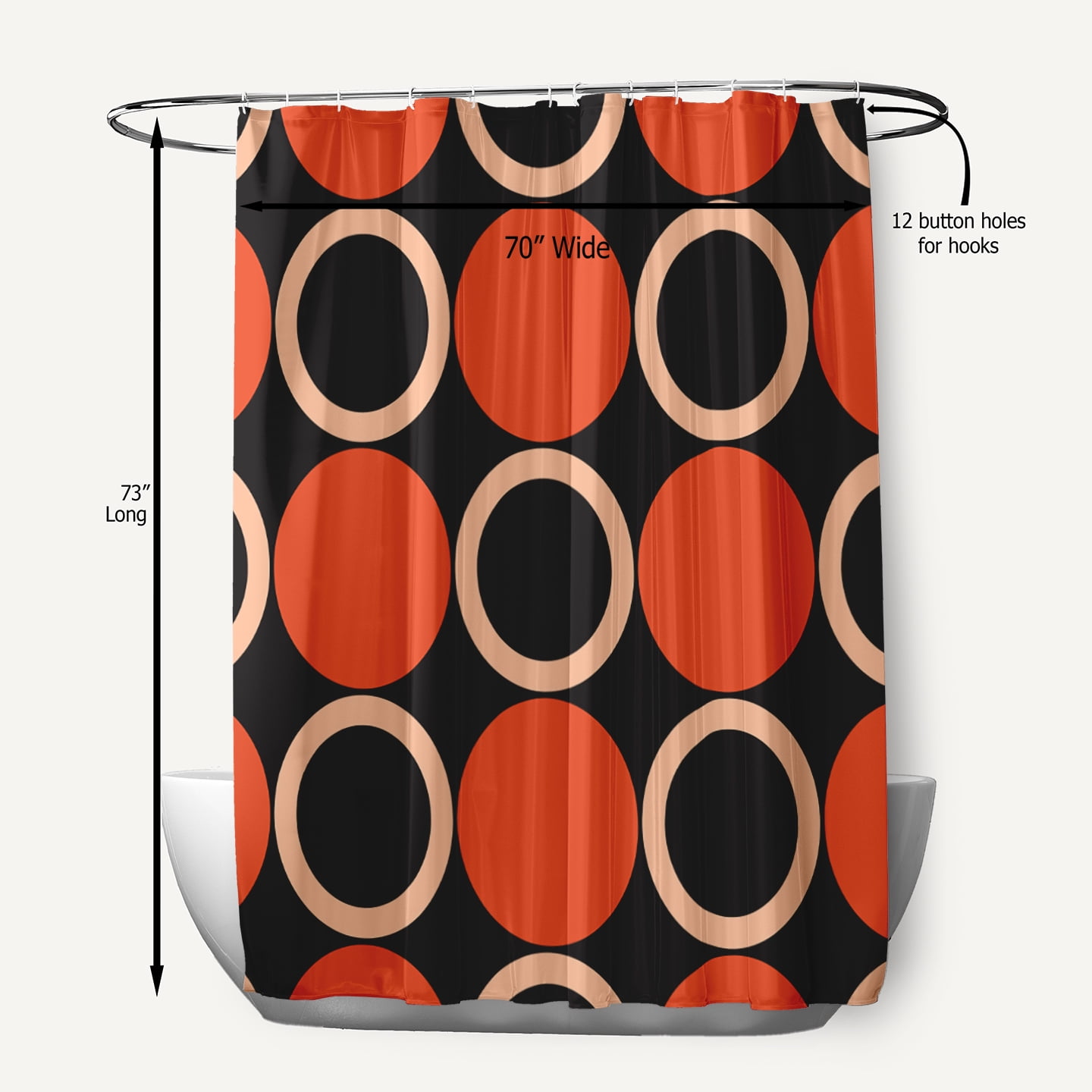Simply Daisy 70" W x 73" L Mod Circles Polyester Shower Curtain, Harvest Orange [1 Ct]