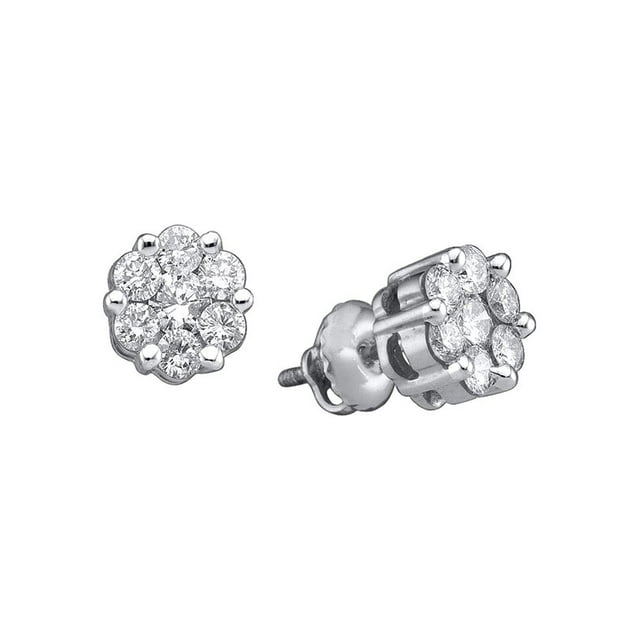 10k White Gold Round Diamond Flower Cluster Womens Screwback Stud Earrings 1/2 Cttw