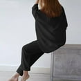 thumbnail image 3 of VBARHMQRT Sweatsuits Women 2 Piece Outfit Petite Loose Solid Color Cotton and Linen Fashion Casual Long Sleeved Shirt Top Trousers Two Sets Black Pants Suit for Women Wedding, 3 of 6