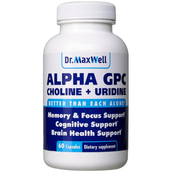 Dr. Maxwell Alpha GPC 600mg + Uridine, a Choline Enhancer. Better Than Alpha-GPC or Uridine Alone. Best Alpha GPC Choline: 2in1, Soy Free, No Fillers, USA, 60 Pills, Acetylcholine Precursor