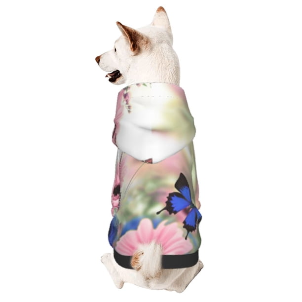 Fotbe Butterfly And Flowers Sudadera con Estampado para Perros Pequeños – Suéter con Capucha para Mascotas, Tela Suave de Forro Polar con Bolsillo-X-Small