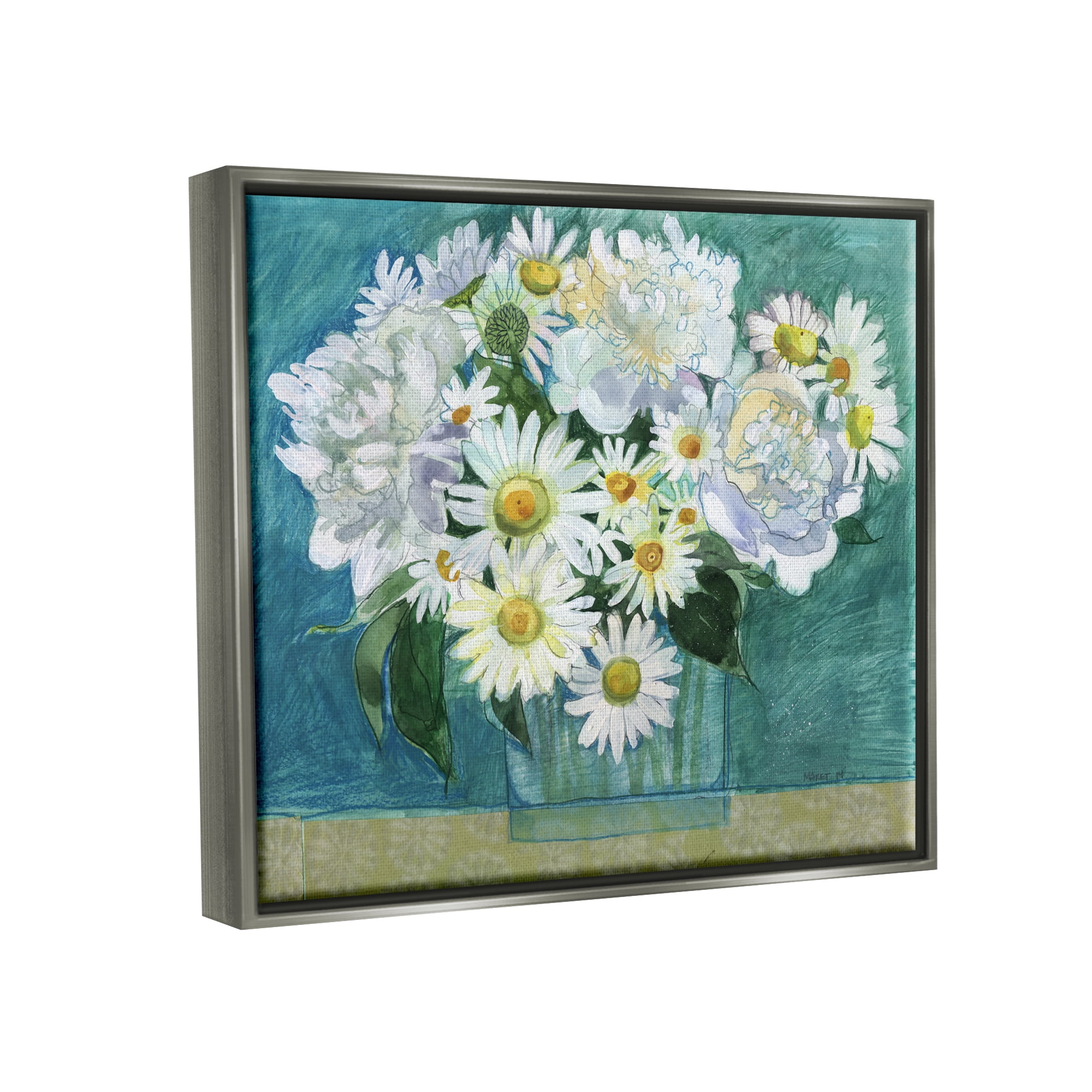 Stupell Industries Mixed White Flower Blossoms Layered Collage Drawing Painting Luster Gray Floating Framed Canvas Print Wall Art, Design by Maret Hensick