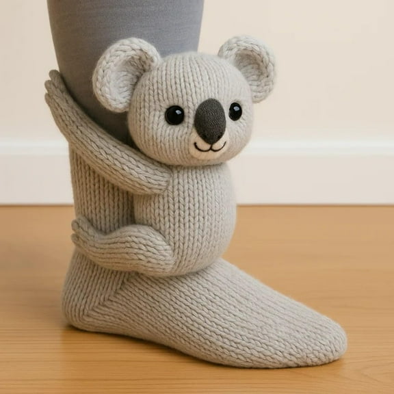 FYHALE 3D Knit Animal Socks Novelty Animal Hug Sock Hand Crocheted Warm Socks Funny Christmas Compression Socks Gifts for Women(C)